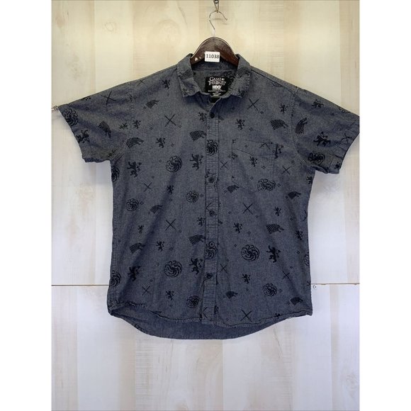 Game Of Thornes HBO 2019 Mens Charcoal Grey All Over Print Short Sleeve Oxford - Picture 1 of 5